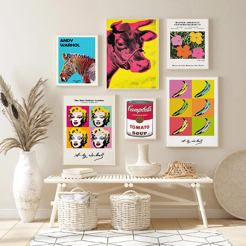 Abstract Flower Cow Tomato Soup Poster Canvas Painting Andy Warhol Print Decorative Picture Living Room Home Decoration Gift