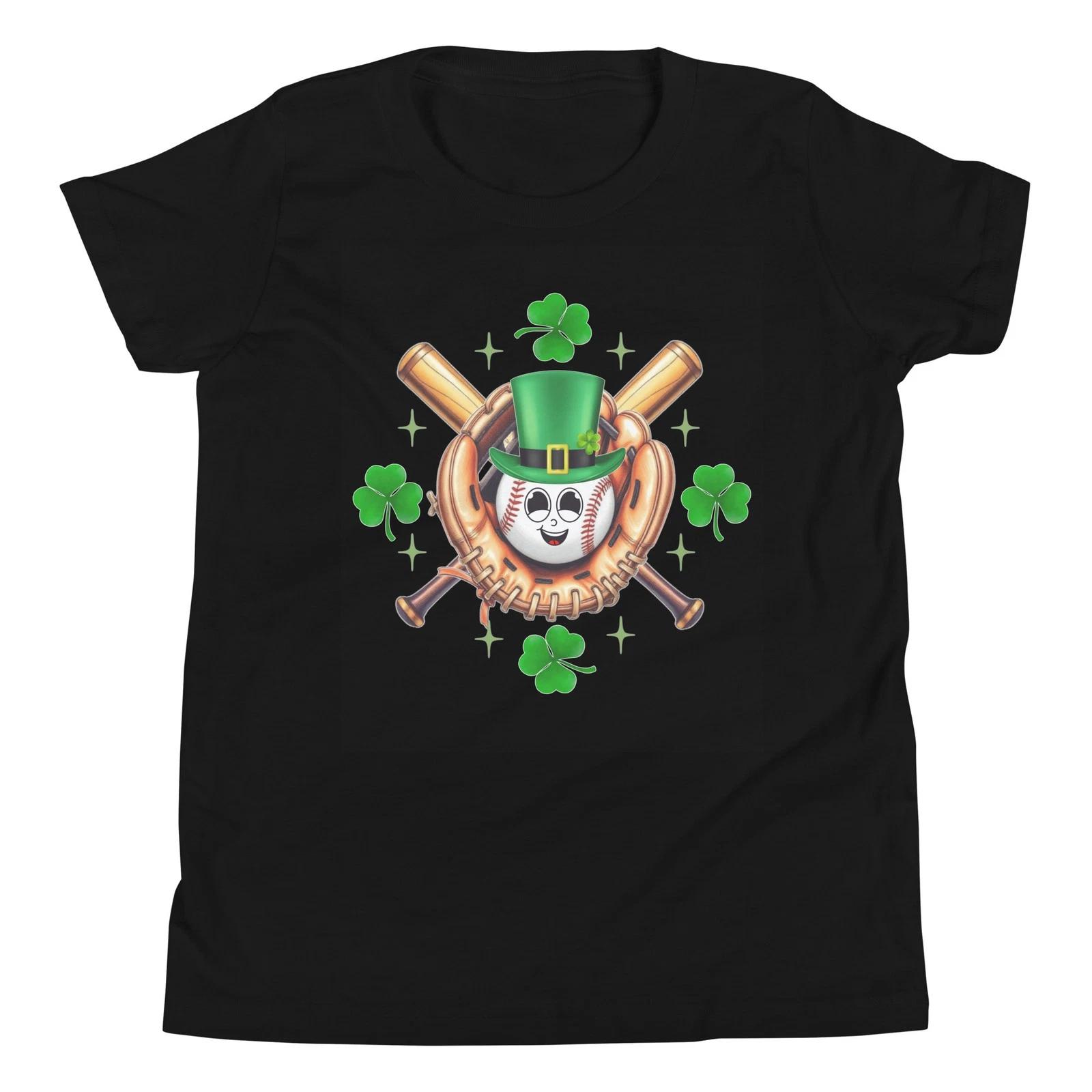 St Patricks Day Shamrock Baseball Player Sports Kids Boys Youth T-Shirt 100