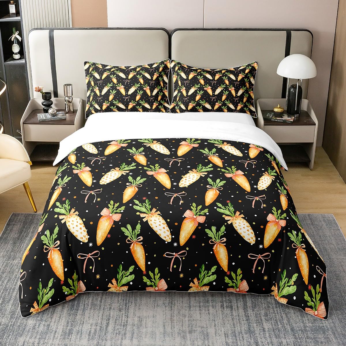 

Carrots Duvet Cover Sets for Kids Boys Girls Queen Lightweight Quilt Covers Kawaii Vegetable Bedding Sets Bedroom Decor No Quilt (135x200cm)
