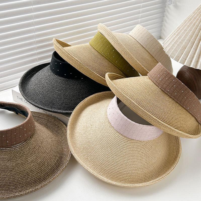 Big Brim Empty Top Straw Hat Women Summer Anti-Uv Protection Sunscreen Sun Hat Foldable Roll Up Shades Outdoor Cycling Beach Cap