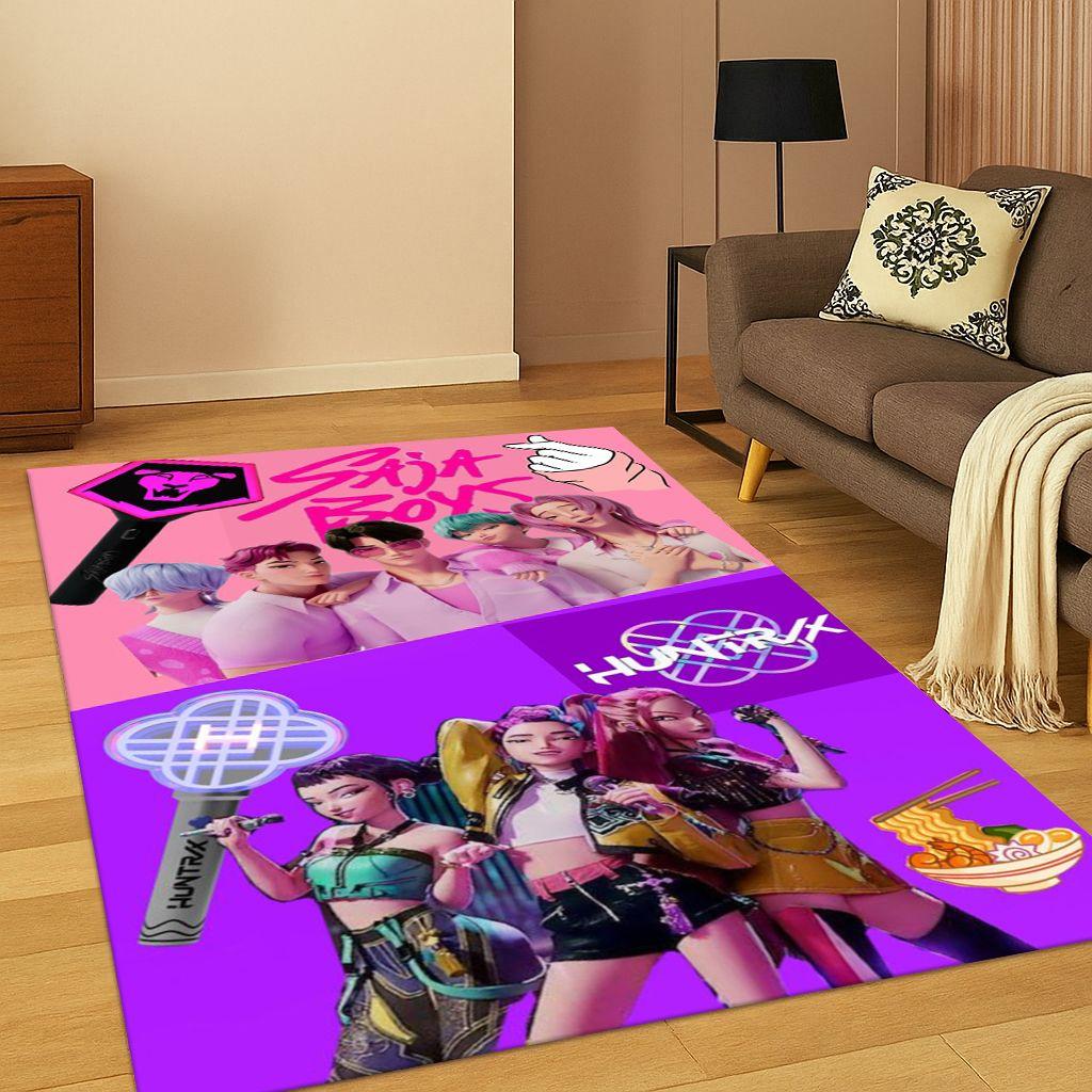 3D Dämonenjäger Kpop Rumi Mira Zoey Musik Teppich für Schlafzimmer Wohnzimmer Sofa Heimdekoration, Teppich Rutschfeste Fußmatte Geschenk