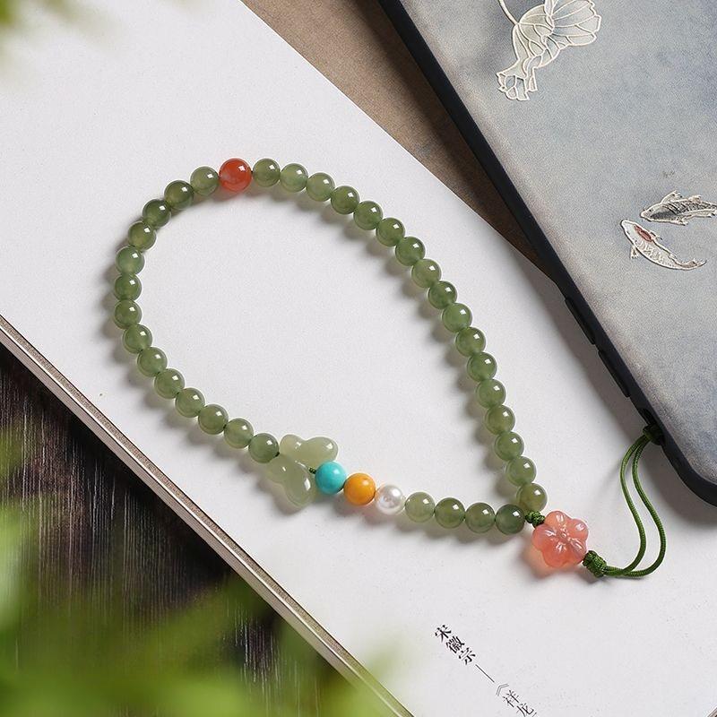 

Handmade Jade Phone Strap Rope with South Red Amber Butterfly Charm Wristlet Pendant Gift for Girls Lanyards Other