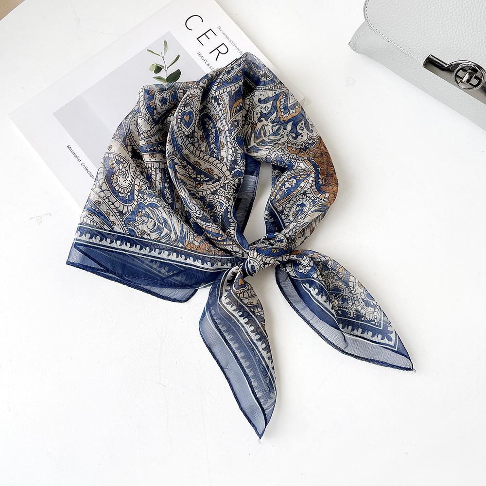 Temperament Silk Scarf Square Scarf Women's Soft Xili Yarn Versatile Scarf Sun Protection Neck Covering Scarf Cashew Nut Square Scarf Thin Scarf