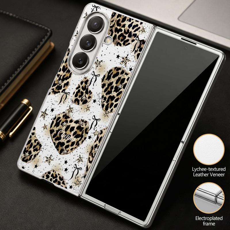 Bowknots Leopard Print Case For Samsung Galaxy Z Fold 8 Ultra 7 6 5 Z Fold8 Fold7 Fold6 Luxury Hybrid 3in1 Plating Leather Skin Phone Cover