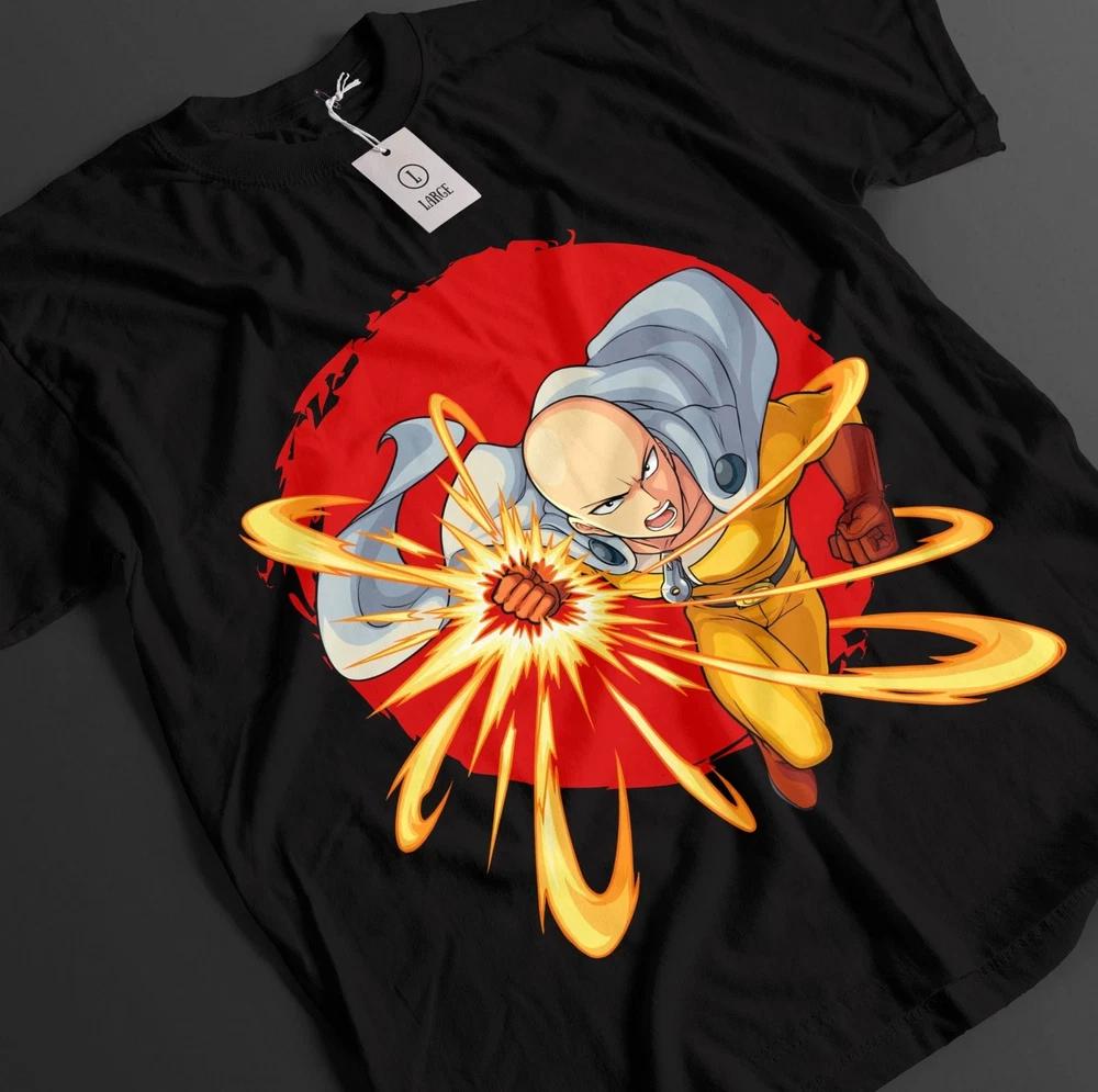 Anime One Punch Unisex Saitama Punching Japanese Sun Black TShirt Size S4XL S