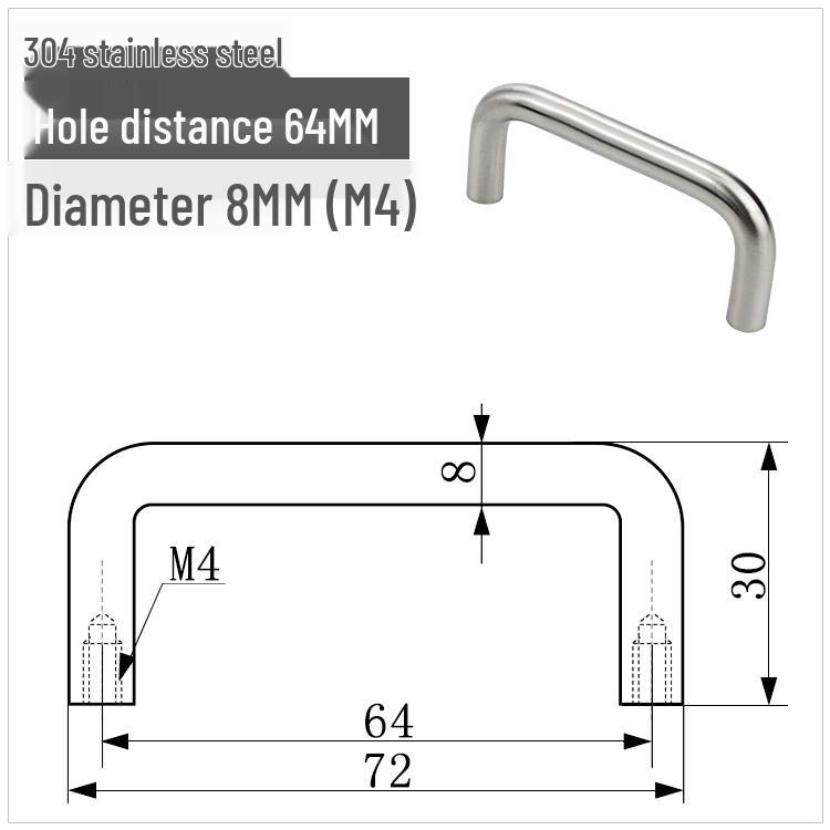 Maniglia a U per Armadio in Acciaio Inossidabile 304, Pomolo Rotondo in Acciaio al Carbonio Lucidato, disponibile nelle misure M3, M4, M5.
