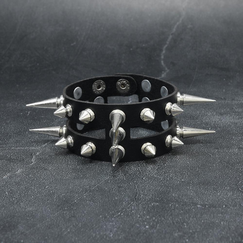 PTJ Skull Rivet Punk Tassel Chain Leather Bracelet for Couples чёрный