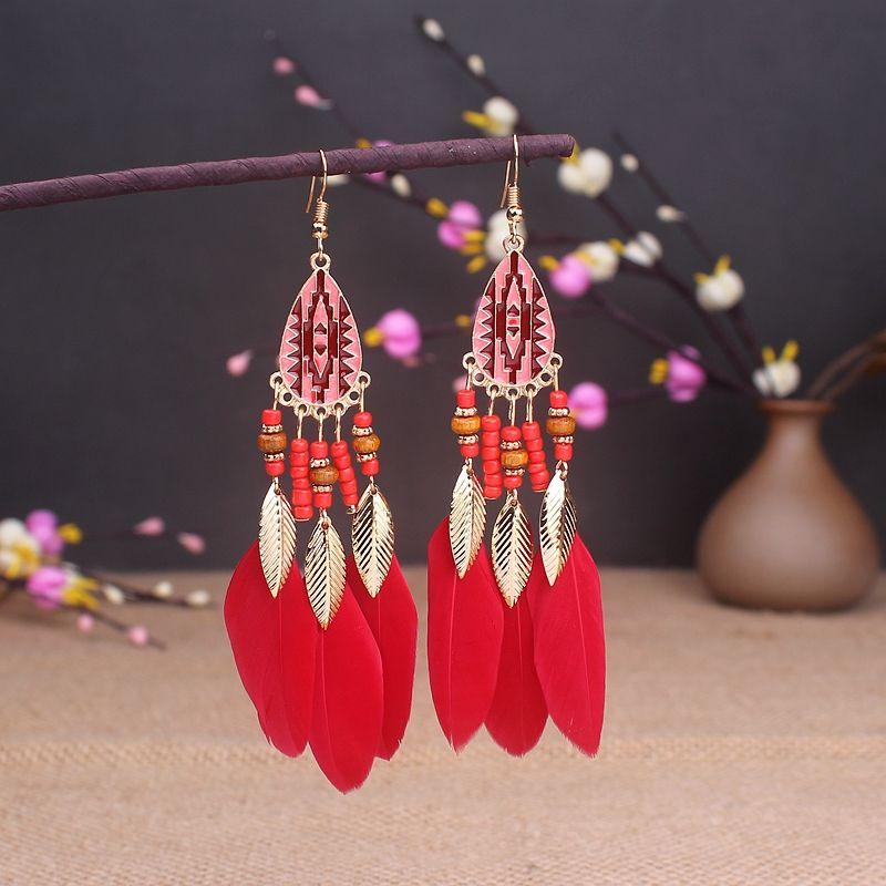 

Niche Design Women s Retro Hong Kong Style Long Earrings Red