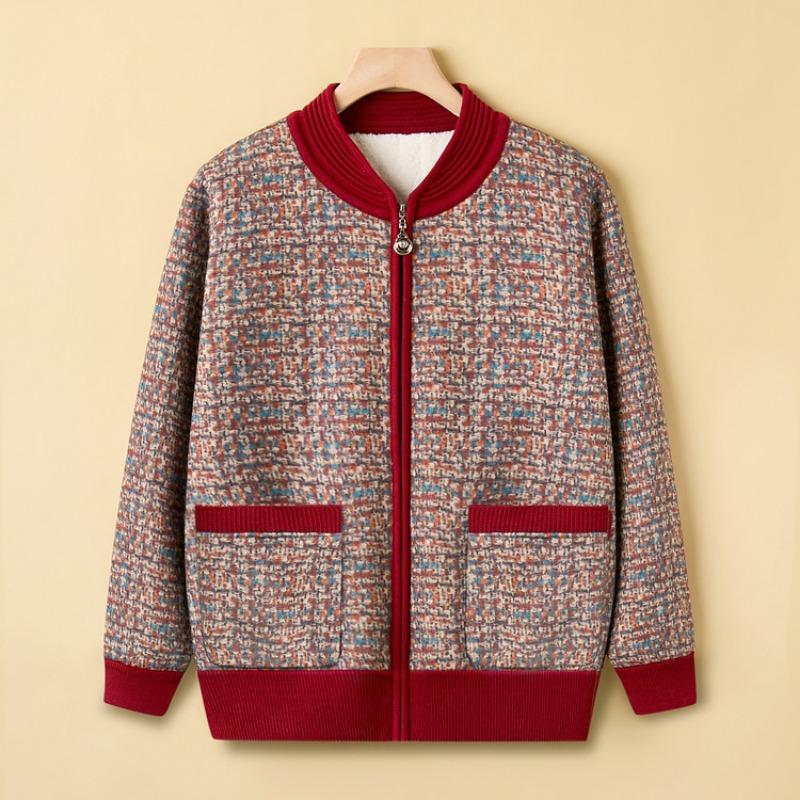 Autumn new elderly knitted sweater female mother cardigan old woman striped top grandma coat