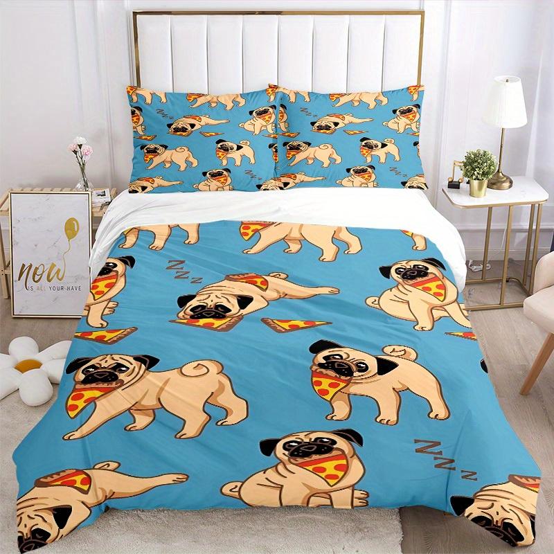 3pcs Pug, Pizza Bedding Set, Breathable and Soft, Suitable for All Seasons, Ideal for Home Use, Suitable for Bedroom Decor yy250821188