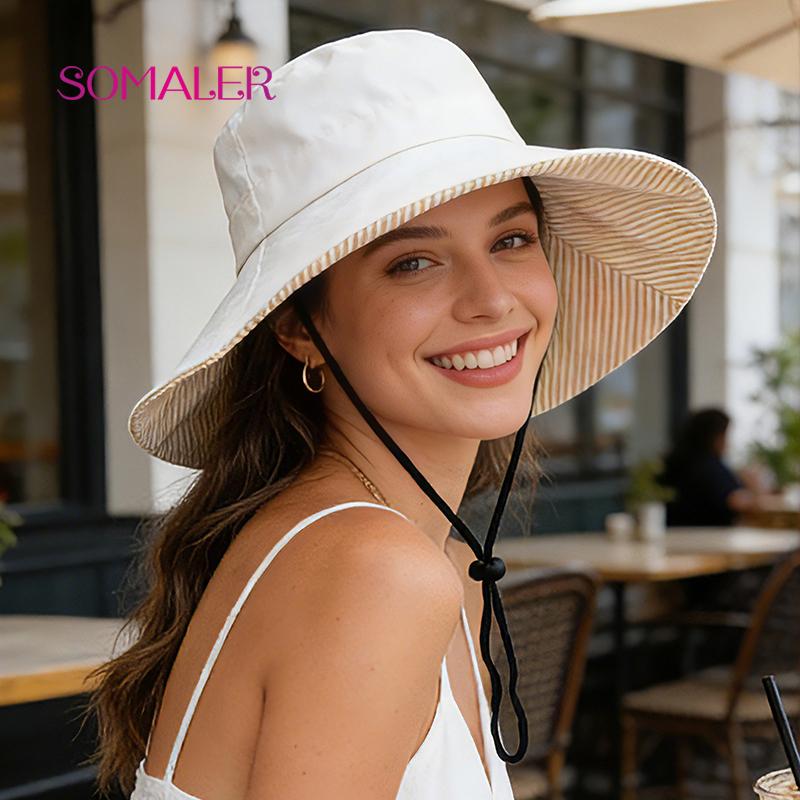 

SOMALER Sun Hats for Women Wide Brim Foldable Beach Hat UV UPF50+ Summer Sun Protection Bucket Hat for Outdoor, Gardening, Travel One Size бежевий