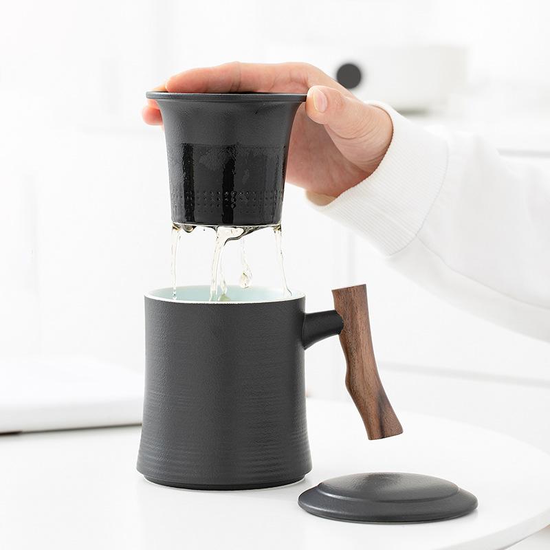 Large-Capacity Ceramic Office Cup Creative With Lid And Filter Office Cup Tea Separation Drinking Tea Breakfast Cup
