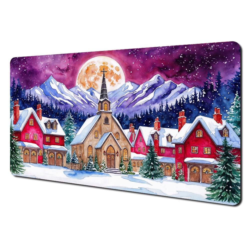 Christmas Town Full Moon Mouse Pad Desk Mat Stitched Edge NonSlip Gaming Pads Office Rug Mouse Carpet Festival Decorative Pad
