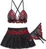 Sexy Mini Skirt with Thong Floral Lace Sheer Bralette Lingerie Set 3 Piece Otufits