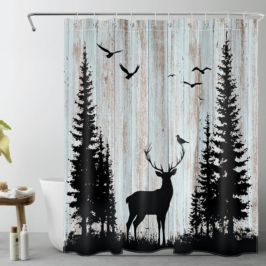 Rustic Floral Black Cat Shower Curtain with Hooks,Botanical Wildflower Butterfly Shower Curtain for Bathroom,Flower Plant Fabric