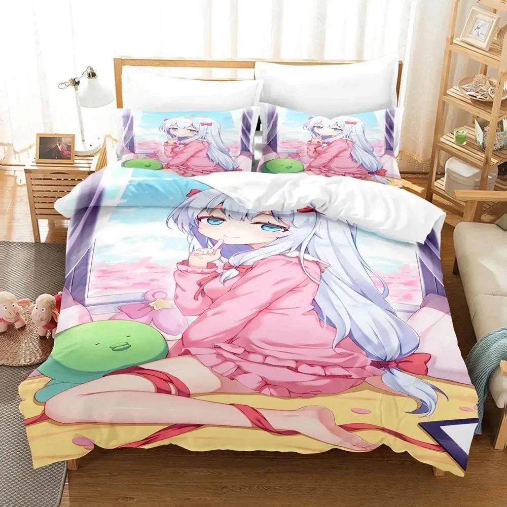 Home Living Luxury  Sagiri Izumi Bedding Set Cartoon Anime Three-piece Set Adult Kid Bedroom Duvet Cover Sets 3D Kawaii Girls