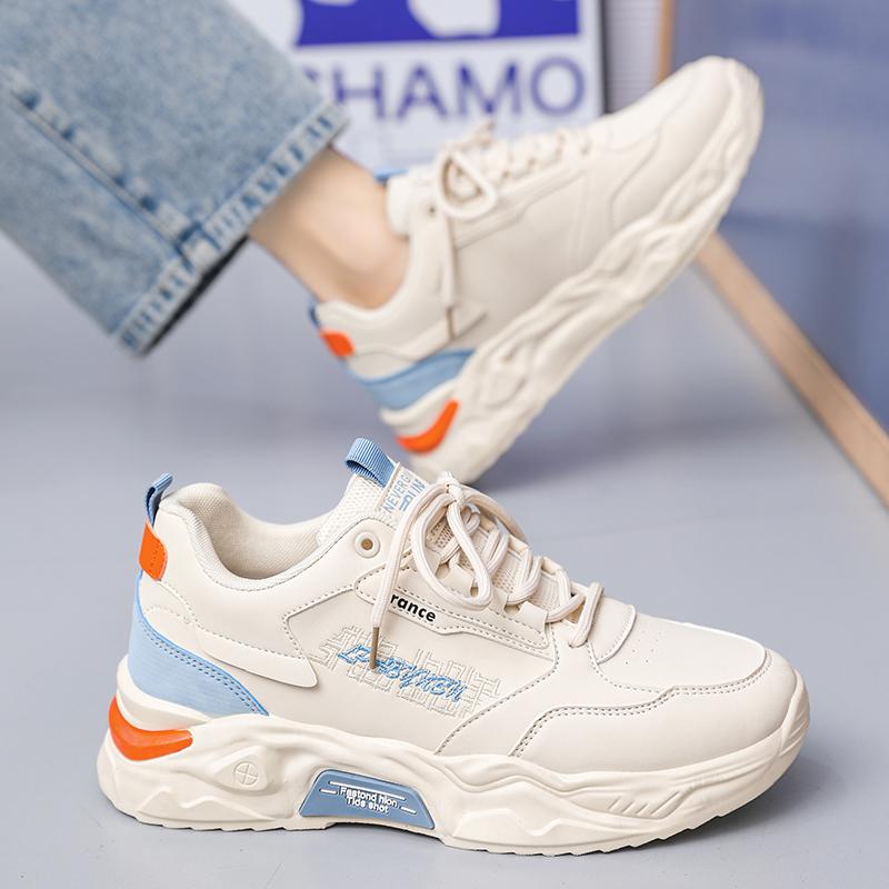 New Men's Shoes Fashion Student Casual Shoes Increase Round Head Trend Running Shoes Lace-up Non-slip Sports Shoes