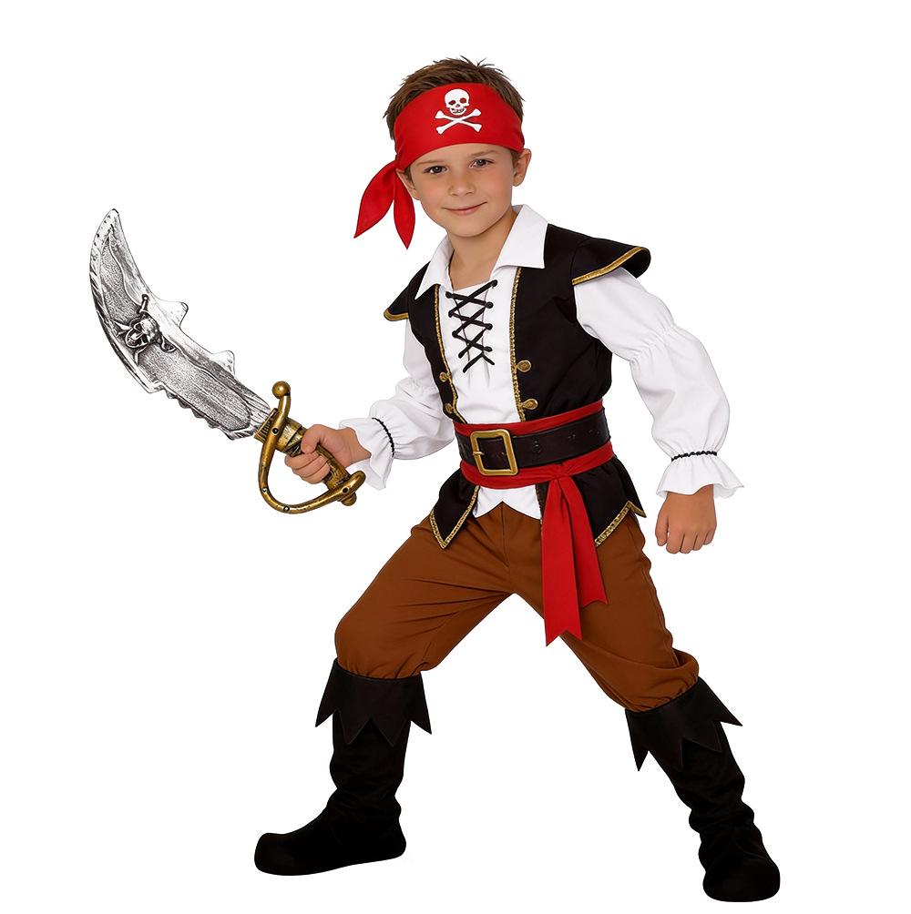Halloween Pirate Prop Set: Caribbean Captain Hat, Hook, Eye Patch, Headscarf, Horn, Treasure, and Toy Gun.