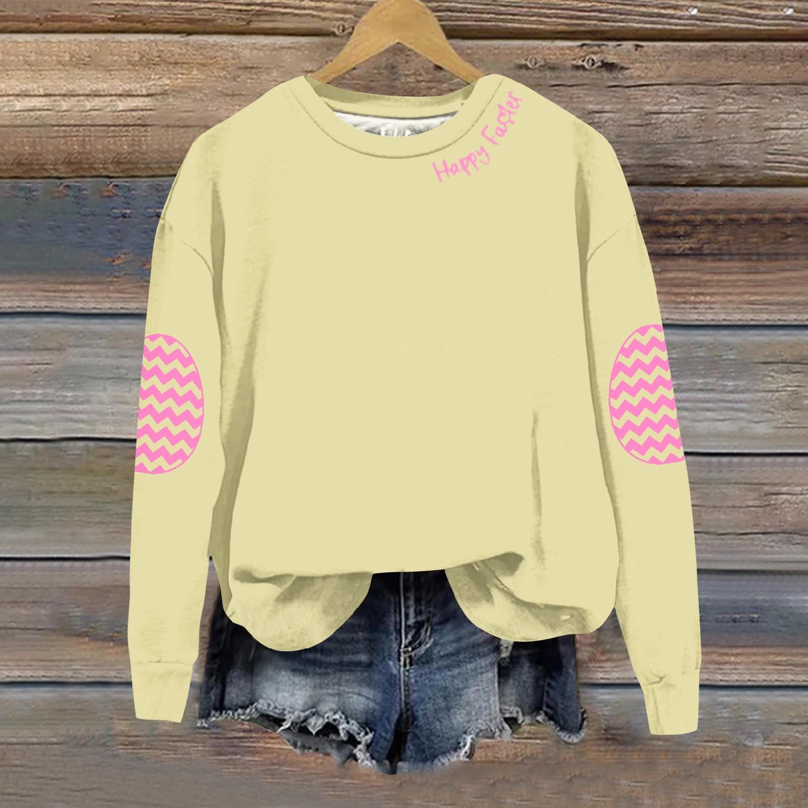 

Женская повседневная модная блузка с длинным рукавом и круглым вырезом с принтом счастливой Пасхи M жёлтый