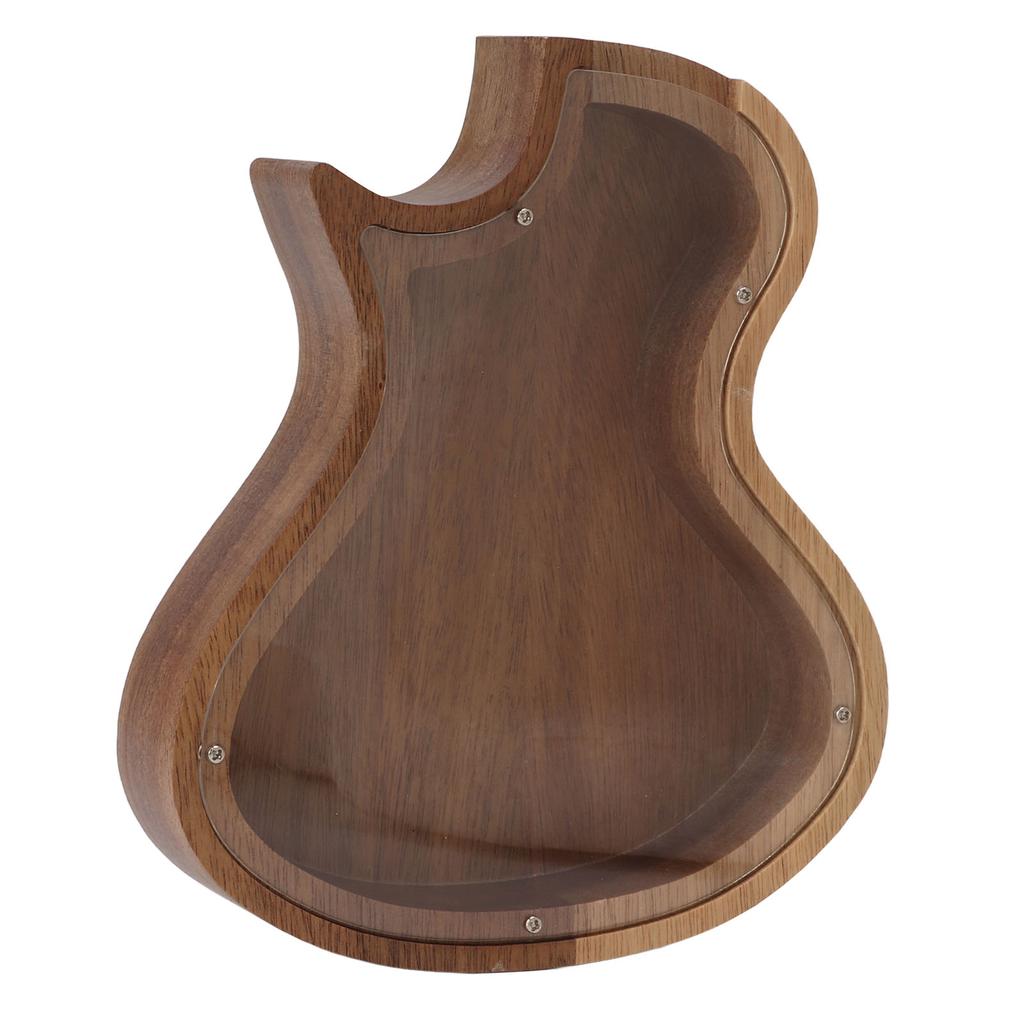 Piggy Bank Money Saving Pot Guitar Shaped Transparent Wooden for Bedroom Tabletop