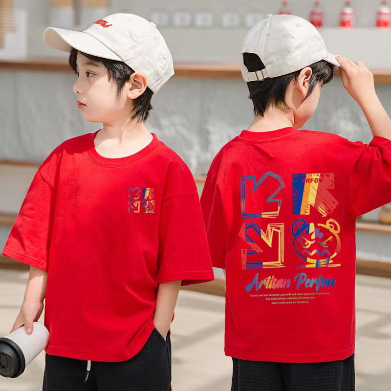 Summer New Children's Clothing Street Wear Printed Cartoon T-shirt Top T-shirt Children's Boys and Girls' Clothing Short Sleeve Round Neck T-shirt