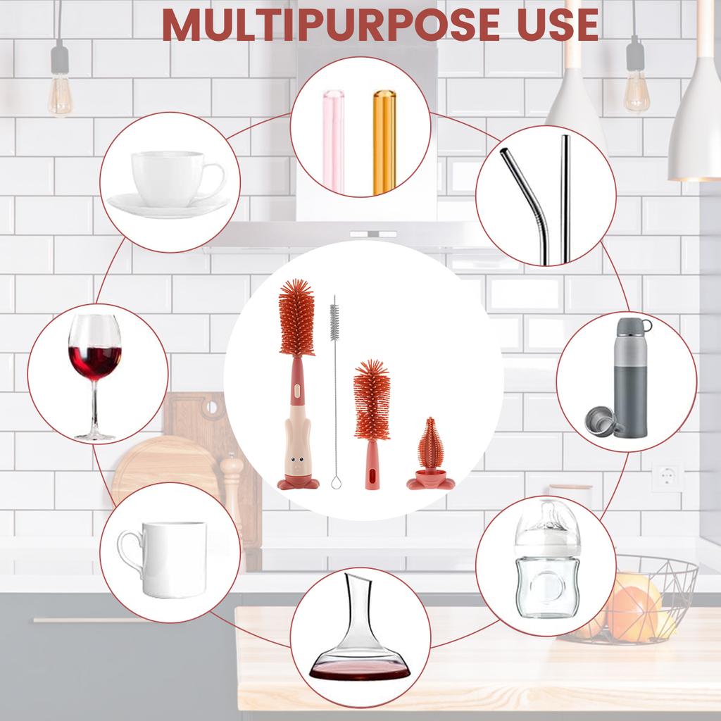 Silicone Bottle Cleaning Brush Cup Scrubber Glass Cleaner Water Cup Container Straw Cleaning Brush Set Kitchen Cleaning Tool