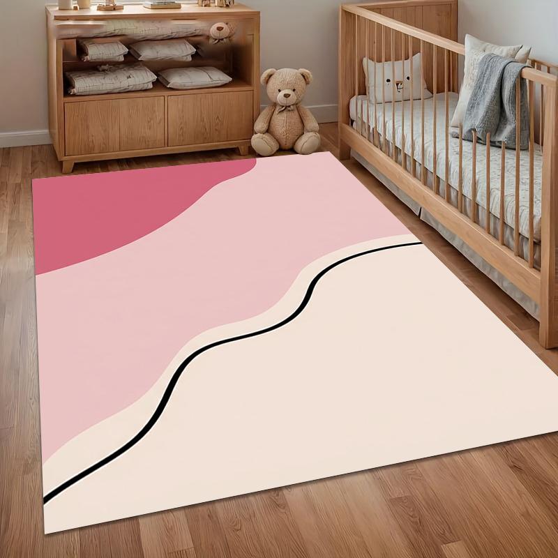 Modern Abstract Pink Wave Pattern Area Rug Soft Non Slip Stylish Carpet for Cozy Nursery Bedroom Living Room Entryway