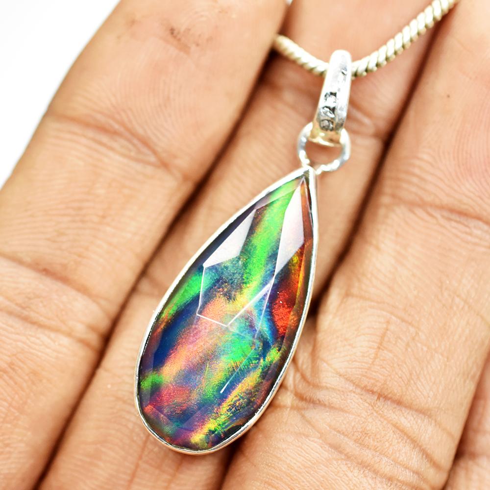 ZERTIFIZIERTER Natürlicher Opal 22 Karat Tropfen 925 Sterlingsilber Anhänger Schmuck