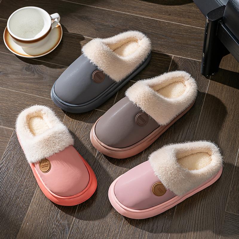 Down cloth plush soft shoes autumn and winter indoor home warmth thickened bottom couple cotton slippers