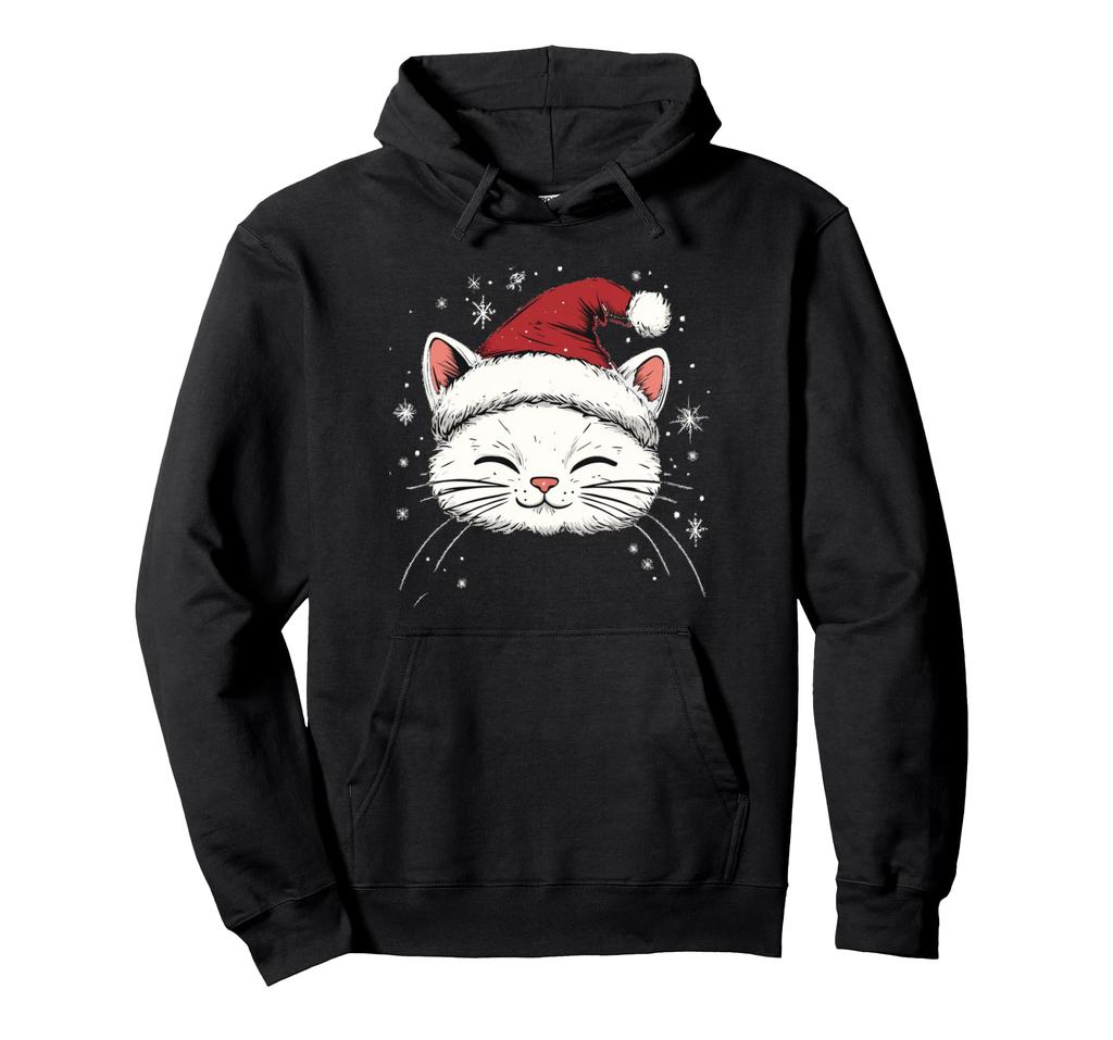 Xmas Cat Santa Hat Women Girls Merry Christmas Hoodie