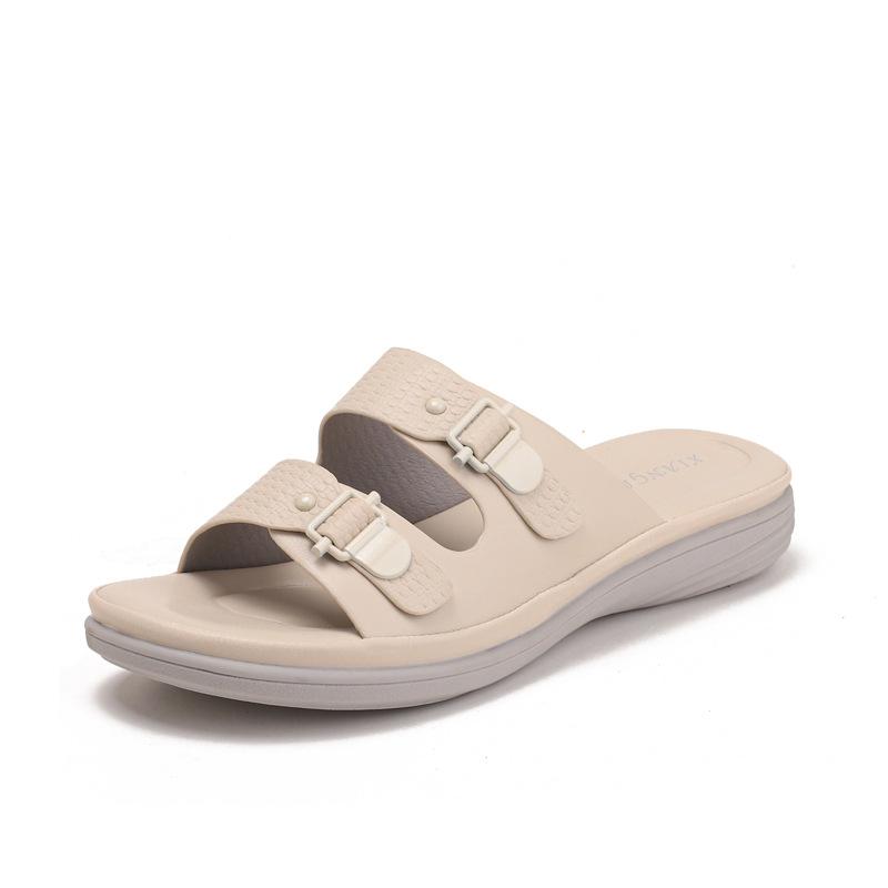 Wedge heel slippers women's non-slip summer wear bohemian travel seaside reverse set stepping on shit sandals