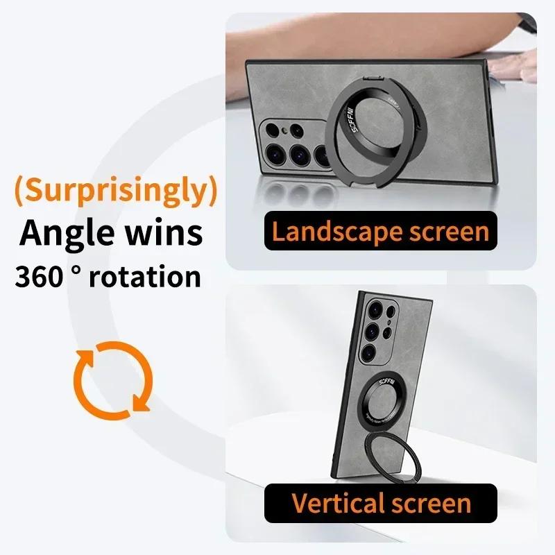 For Samsung Galaxy S25 S23 S24 S22 S21 Plus Ultra For Magsafe Leather Matte Wireless Charging Ring Magnetic ShockProof Cover
