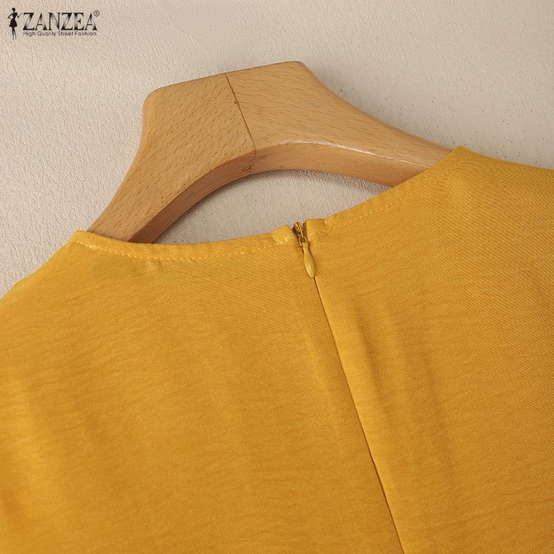 ZANZEA Women Sleeveless Ruffled Layers Baggy Casual Long Maxi Pleated Dress