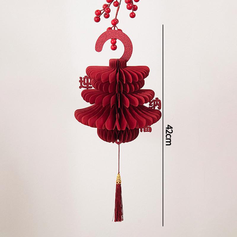 3D Chinese New Year Decorations 2026 Spring Festival Honeycomb Lucky Hanging Ornament Paper Lanterns Ornament with Bell Decor