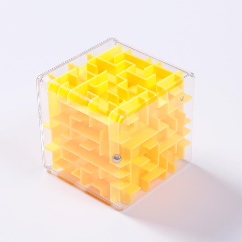 8cm/3.15in Cube 3D Maze Puzzle Six-sided Rolling Ball Game Labyrinth Children Balance Training Stress Reliever Toys for Kids