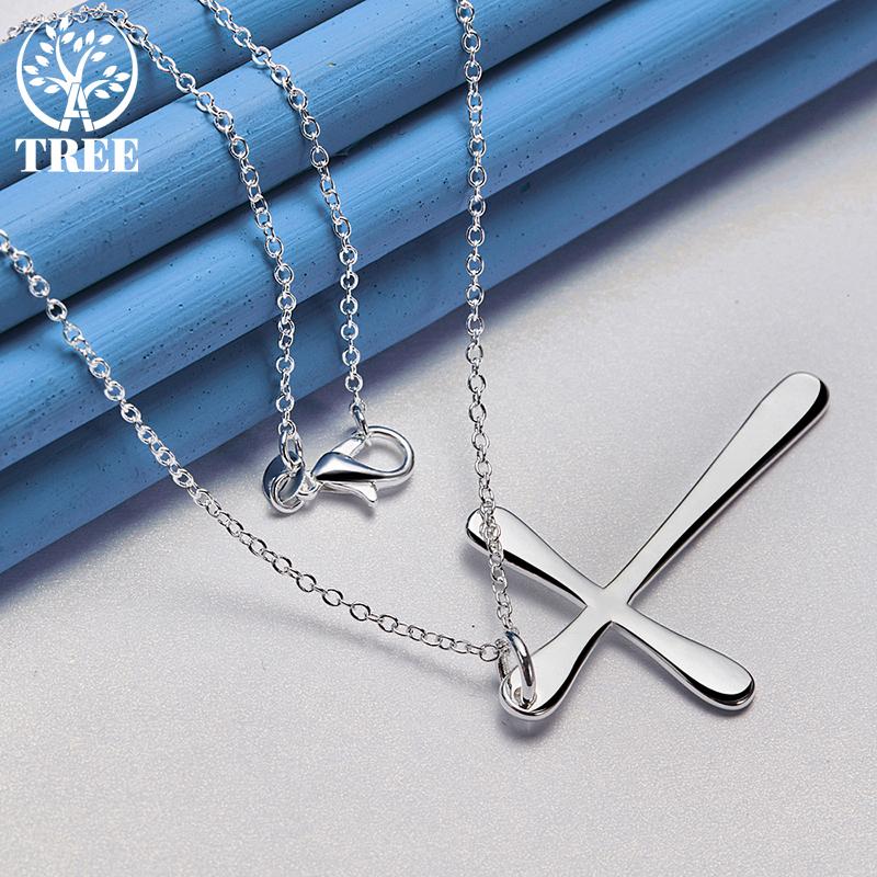 AliZero 925 Sterling Silver Flat Cross 18Inch Pendant Necklace for Women Wedding Fashion Jewelry