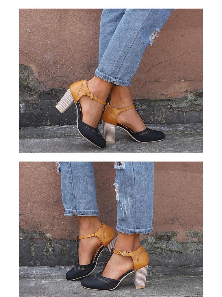 Spring/Summer 43 Large Size Women's Round Toe Thick Heel Sandals