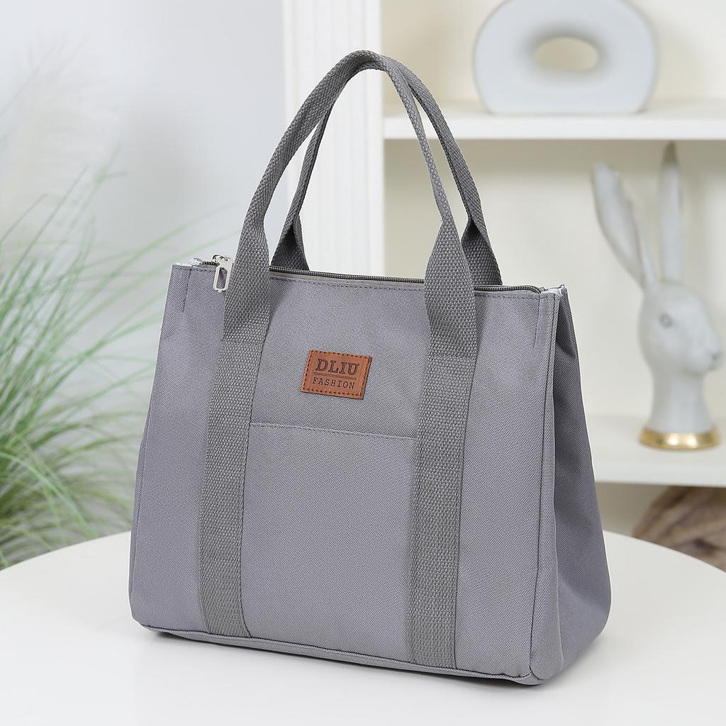 Solid Lunch Bag, Tote Bag with Foil Inner Zipper Closure Large Capacity Portable, Work, School, Utility Bag with Meals