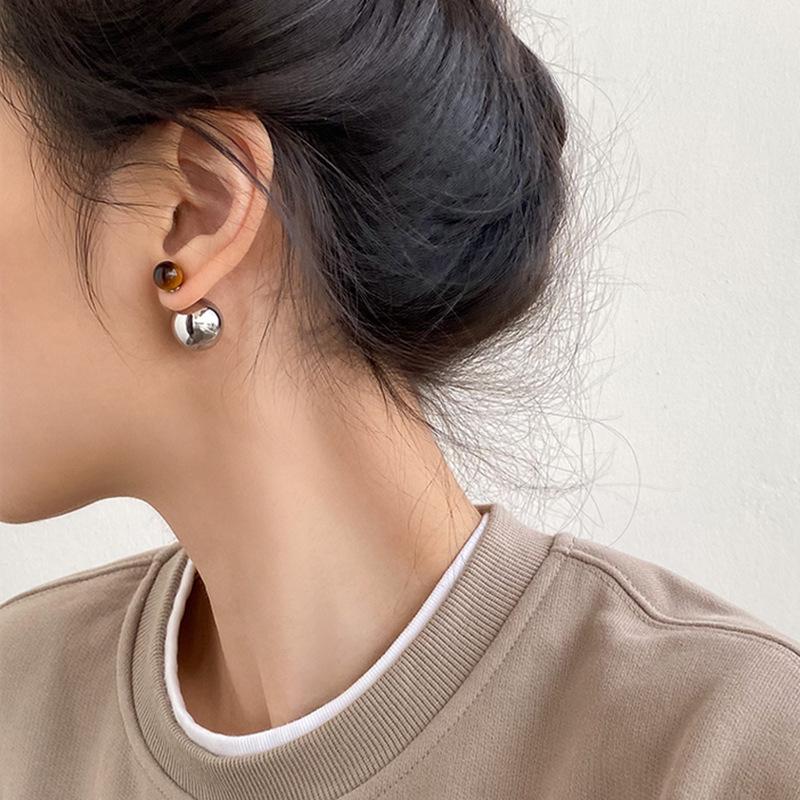 Sleek Tiger Eye Stud Earrings: Versatile Front & Back Design for Unique Fashion