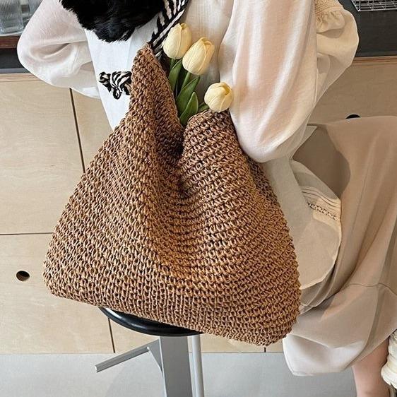 

Korean version ins antique high-end handbag bag casual fashion mobile phone snacks sundries handwoven straw bag 38*14*34 светло-коричневого