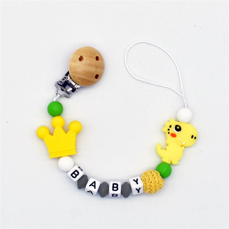 Custom Personalized Name Handmade Pacifier Clip Holder Cartoon Silicone Dinosaur Pacifier Chain Baby Teether Teething Chain Gift
