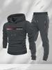Contrast color gradual change horizontal bar PARIS letter hooded sweater leggings suit men's casual two-piece set