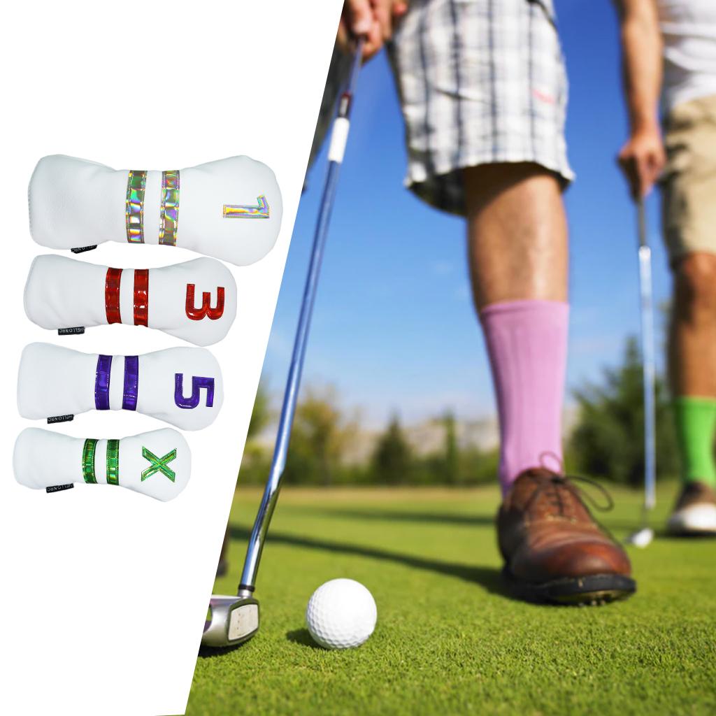 4pcs PU Leather Golf Headcover Wood Guard Sleeve Long Neck Club Head Cover -