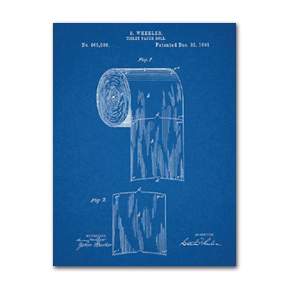 Toilet Paper Patent Vintage Poster, Bathroom Wall Art Prints, Toilet Paper Roll, Canvas Painting Blueprint, Toilet Sign