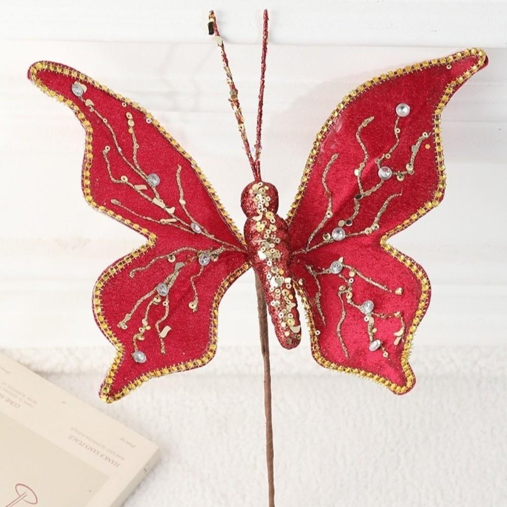 Handmade Sequin Butterfly Christmas Pick Glitter Holiday Artificial Butterfly Wedding Decor