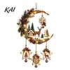 Star And Moon Cutout Artwork Lighted Crescent Wall Decor with Stars Pendants, Rustic Wooden Hanging Pendant Glowing Ornament for Holiday LED