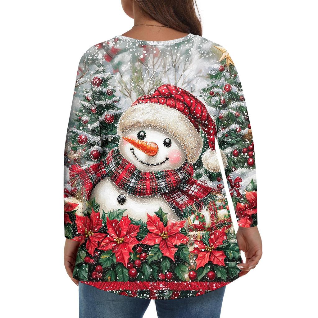 Women's Fashionable Casual Long Sleeved Plus Size  Print Top Plus Size Floral Print Top