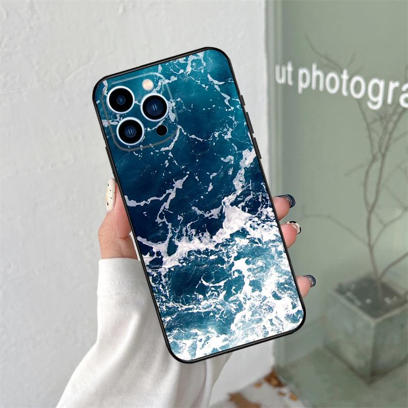 Blue Ocean Waves Sea Silicone Soft Case For iPhone 17 Air 11 14 16 15 Pro Max 12 13 Mini 16 Plus 16e Back Cover