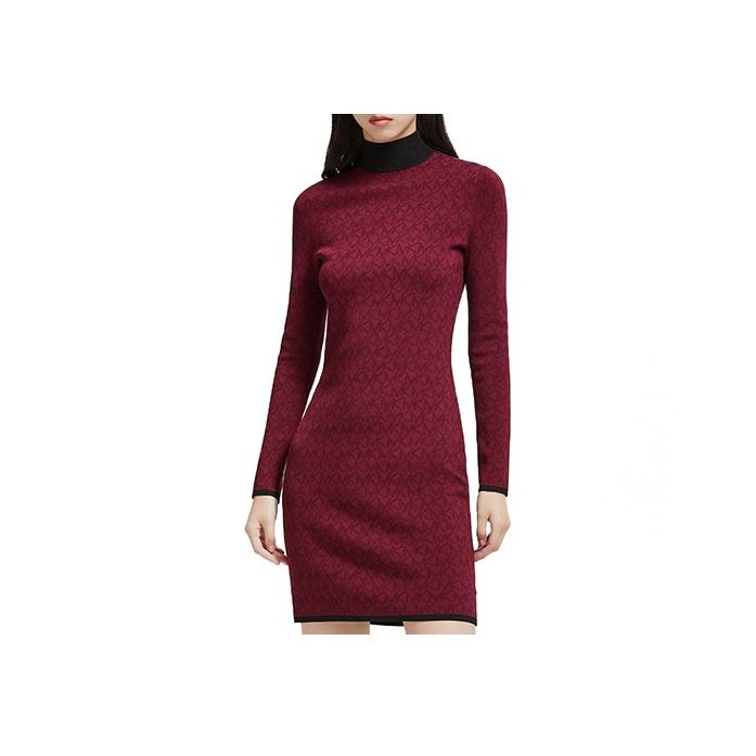 Michael Kors SS22 Allover Pattern High Neck Knit Long Sleeve Dress Women dresses MF180NV2RW649