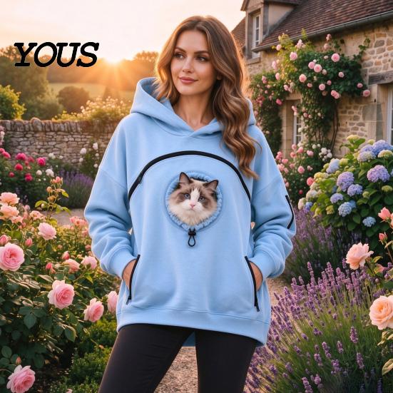 Hands Free Pet Carrier Cat Dog Hoodies for Men Women, Puppy Kitten Carrying Sweatshirt with Hoodie Zippers, Large Pocket Pullover Top, Unisex Kangaroo